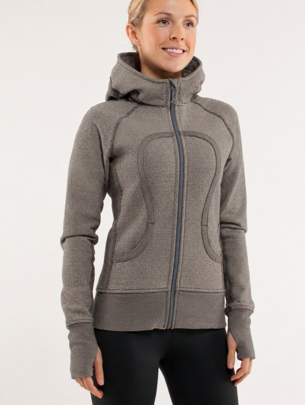 Lululemon Scuba Hoodie *Stripe Taupe/Grey-Beige Mircostripe Large